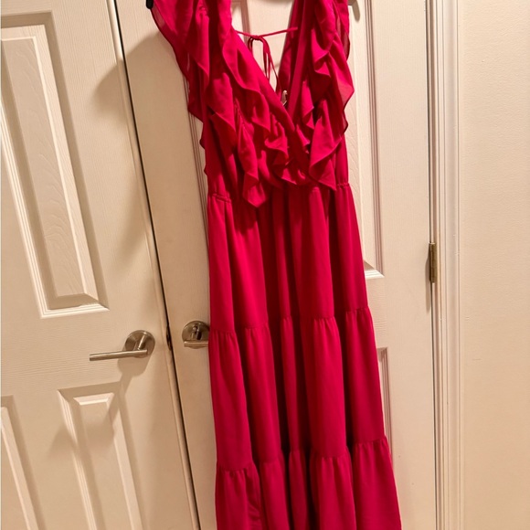 Wayf Fuchsia  Ruffled Sleeveless Maxi Dress Size L - Picture 7 of 14
